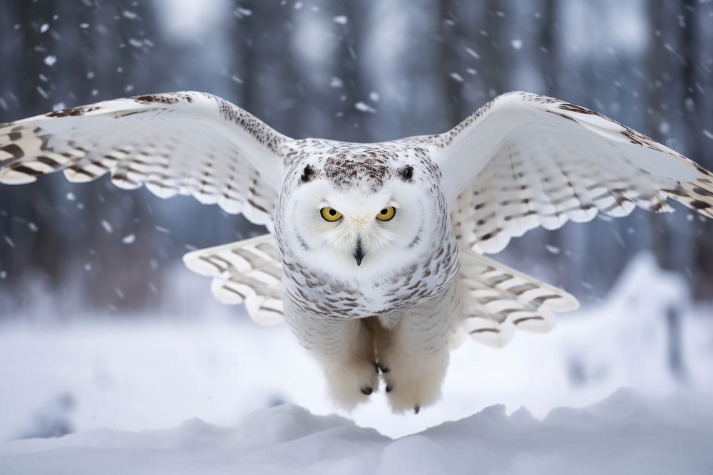 Snowy owl outdoors animal flying. 