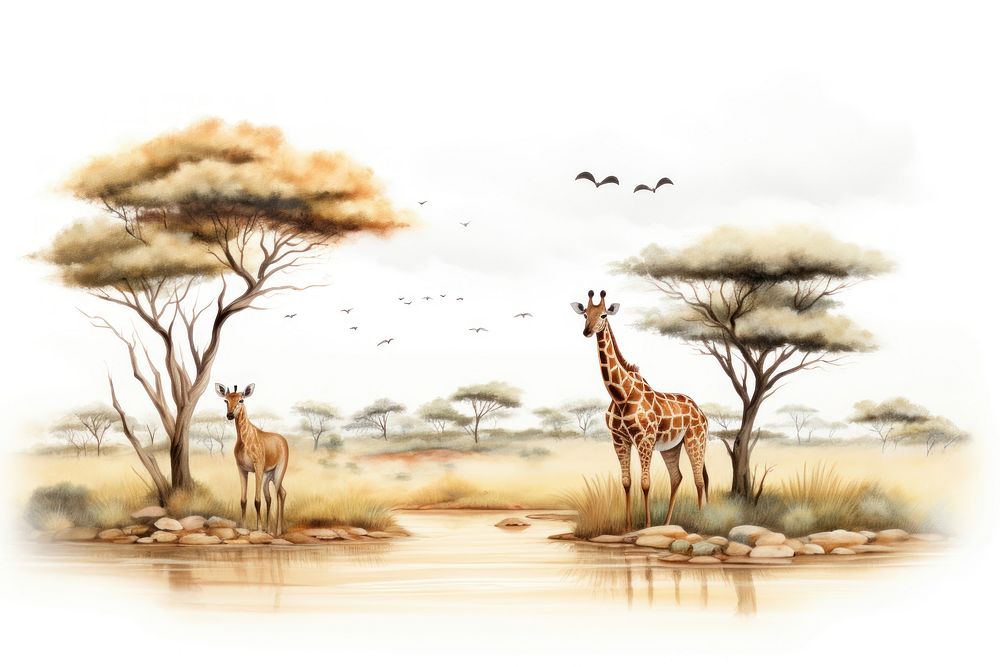Safari wildlife outdoors painting. AI generated Image by rawpixel.