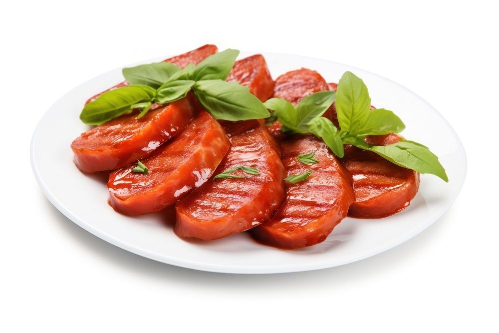 Sliced sausages vegetable tomato basil. AI generated Image by rawpixel.
