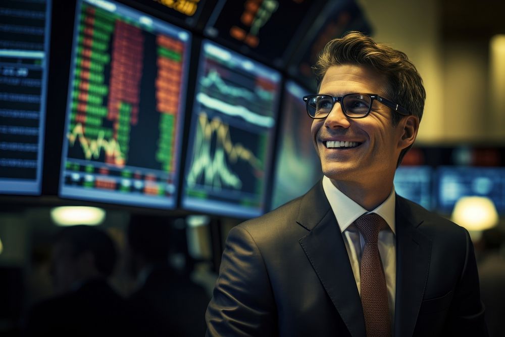 Investor portrait glasses smiling. AI generated Image by rawpixel.