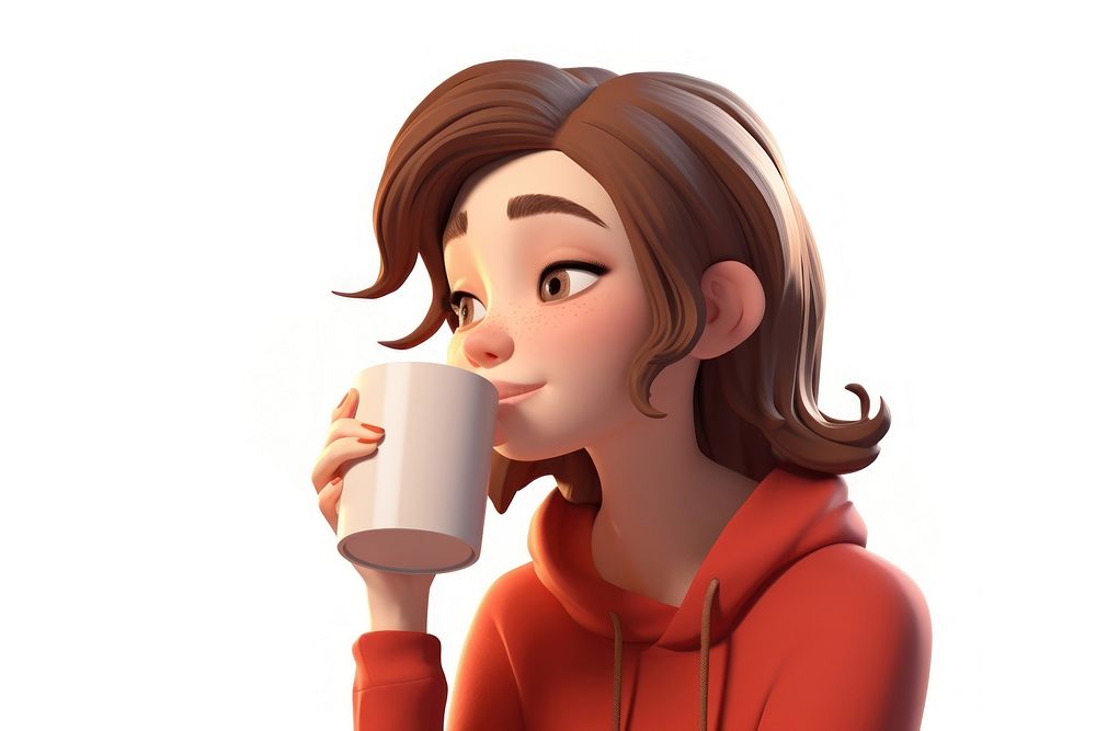 Sleepy woman drinking coffee cartoon adult white background. AI generated Image by rawpixel.