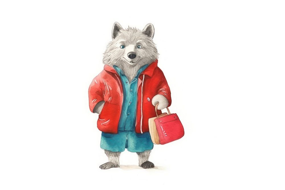 Wolf holding shopping bag figurine mammal animal. AI generated Image by rawpixel.