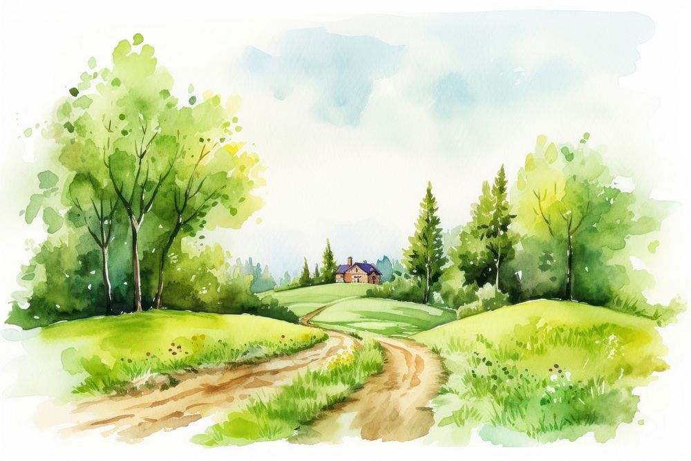 Landscape green outdoors painting. AI generated Image by rawpixel.