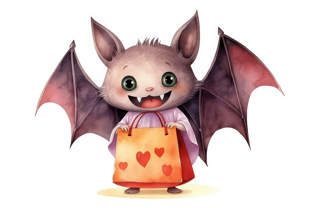 Bat holding shopping bag cartoon animal mammal. AI generated Image by rawpixel.