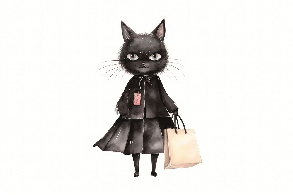 Black cat holding shopping bag handbag mammal animal. AI generated Image by rawpixel.