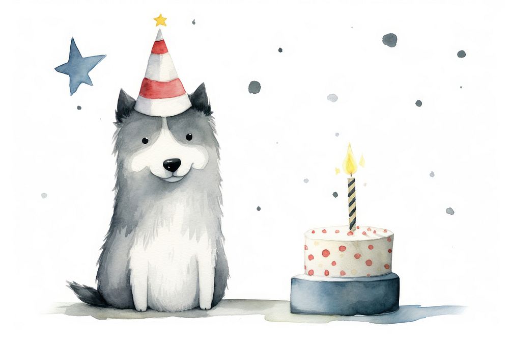 Cute husky dog wearing a party hat birthday dessert animal. AI generated Image by rawpixel.