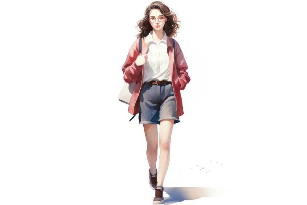 Girl university student footwear shorts jacket. AI generated Image by rawpixel.
