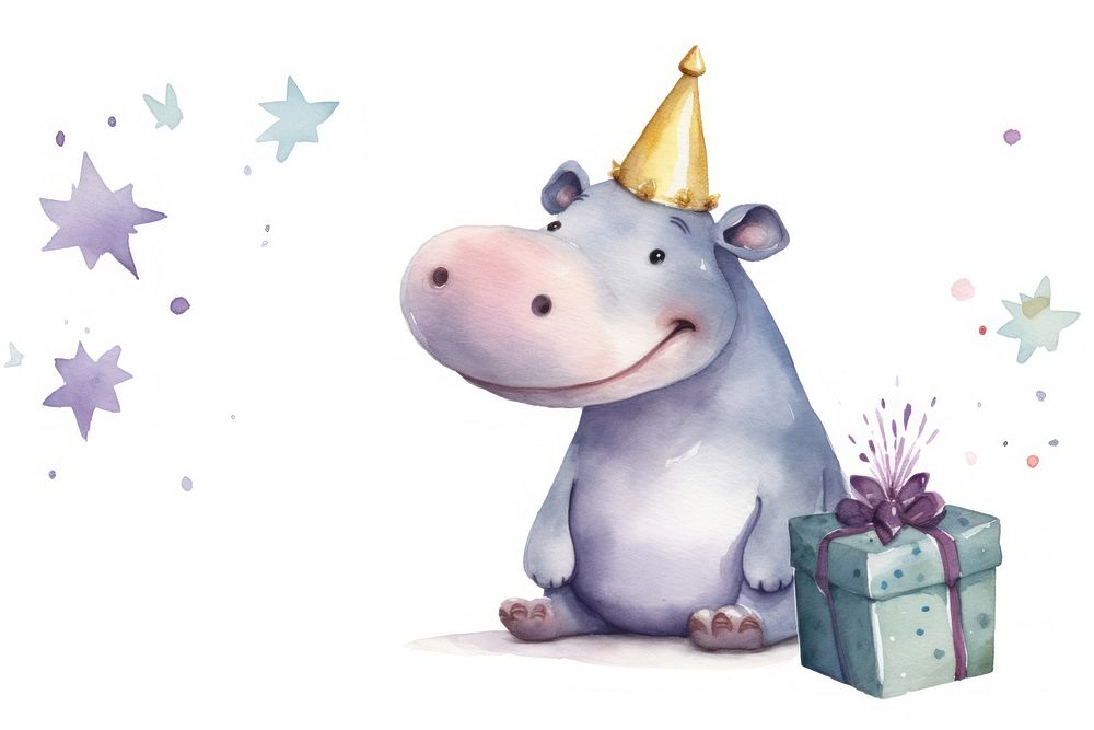 Hippo wearing a party hat animal birthday smiling. AI generated Image by rawpixel.