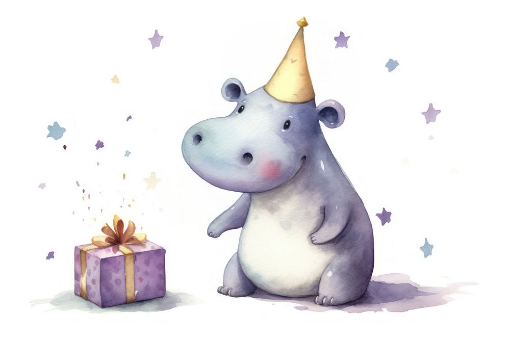 Hippo wearing a party hat mammal animal representation. AI generated Image by rawpixel.