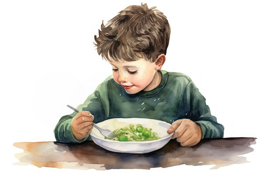 Kid eating salad plate child bowl. AI generated Image by rawpixel.