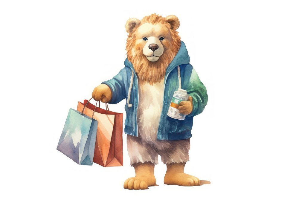 Lion holding shopping bag mammal representation consumerism. 