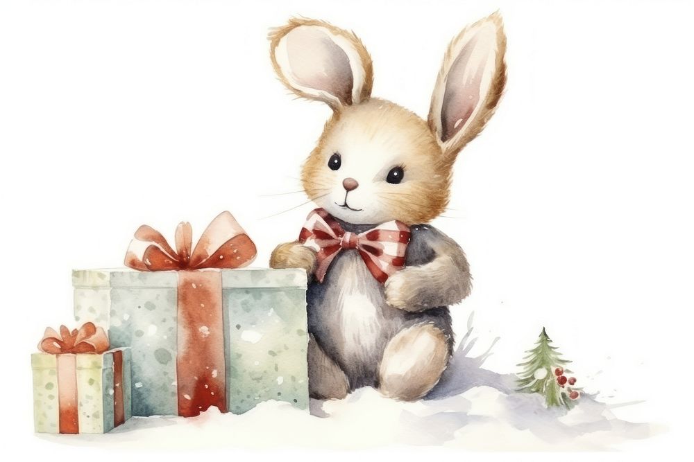 Rabbit christmas mammal white background. AI generated Image by rawpixel.
