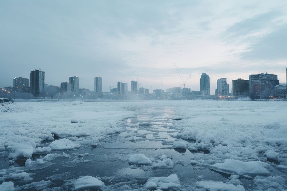 Frozen lake city architecture landscape. AI generated Image by rawpixel.