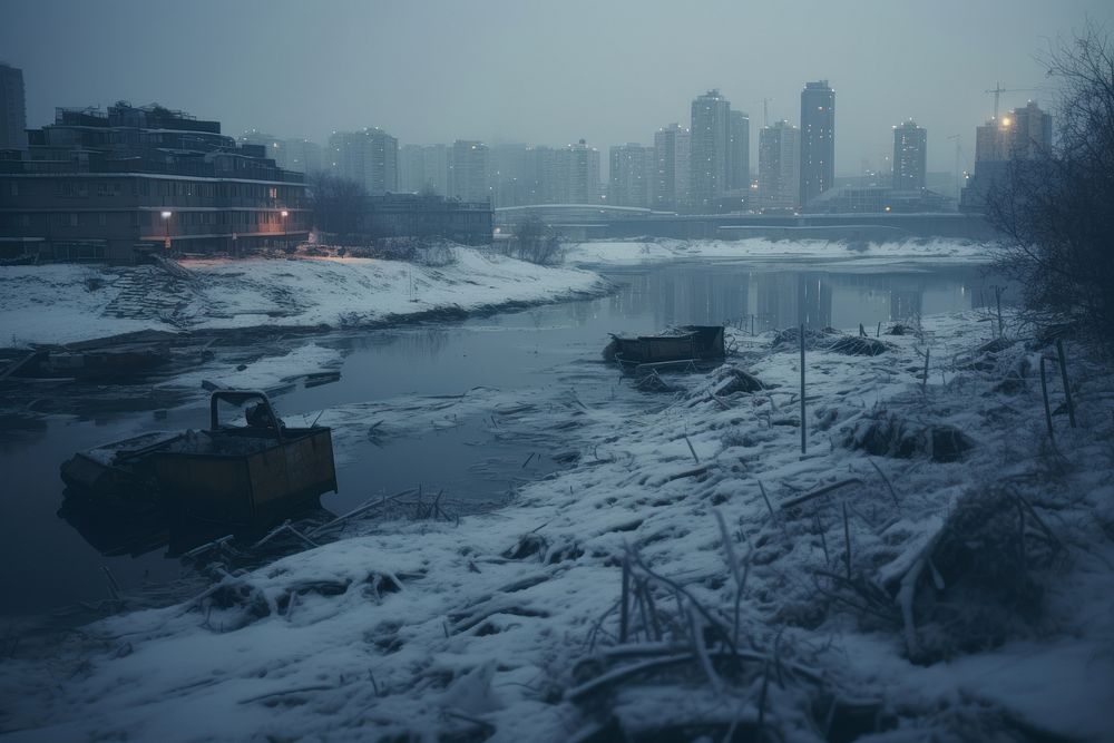 Frozen lake city architecture cityscape. AI generated Image by rawpixel.