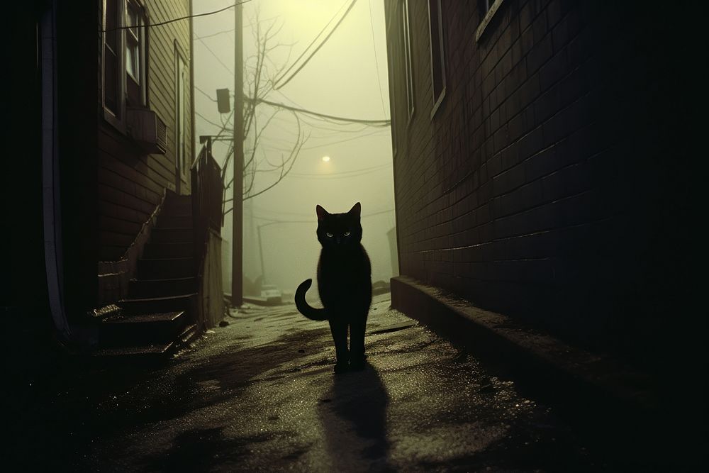 Black cat alley architecture outdoors. AI generated Image by rawpixel.