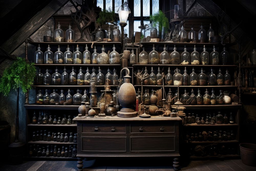 Potion racks shelf architecture arrangement. | Premium Photo - rawpixel