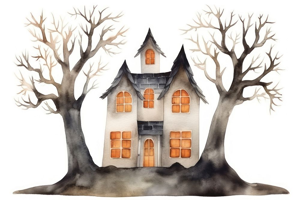 Haunted house architecture building cartoon. AI generated Image by rawpixel.