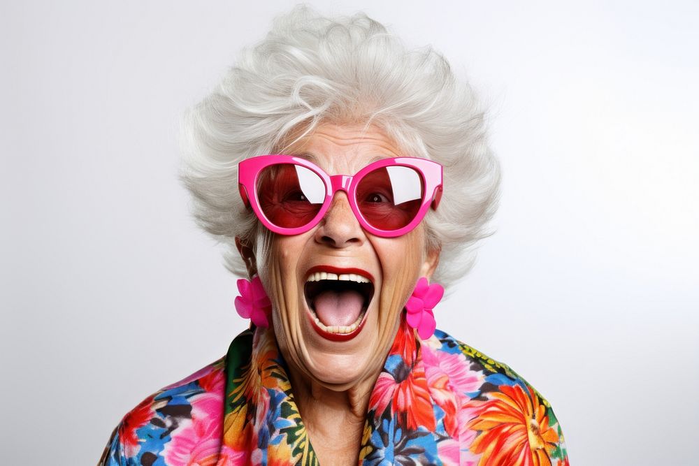 Senior woman shouting laughing portrait. AI generated Image by rawpixel.