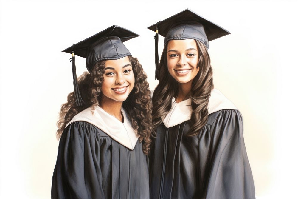 Two woman college student graduation university happy. 