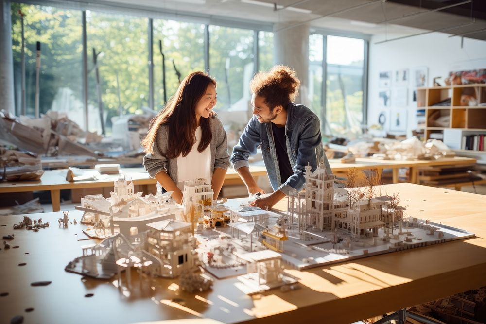 Two student art college architecture adult togetherness. AI generated Image by rawpixel.