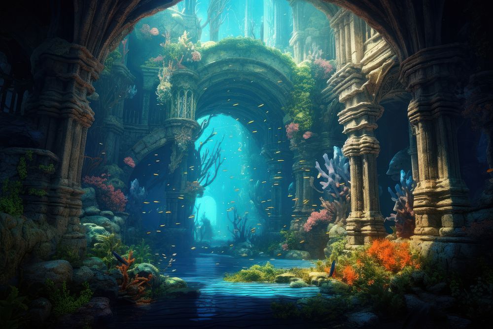 Underwater kingdom aquarium outdoors nature. AI generated Image by rawpixel.