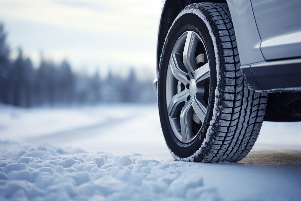 photo of Winter tire. Car on snow road. AI generated Image by rawpixel. 