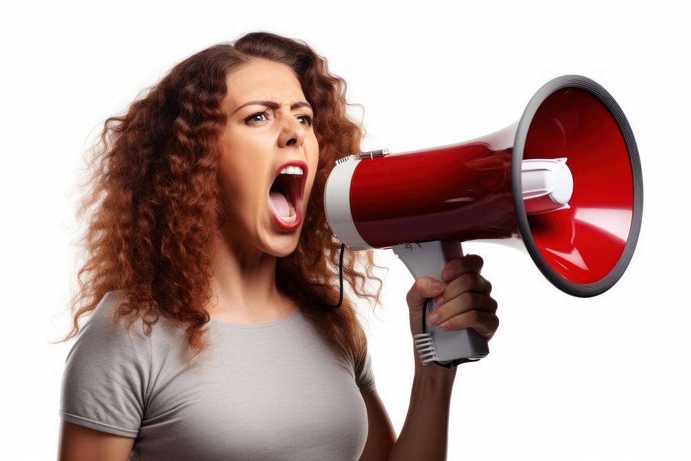 Megaphone shouting white background aggression. AI generated Image by rawpixel.