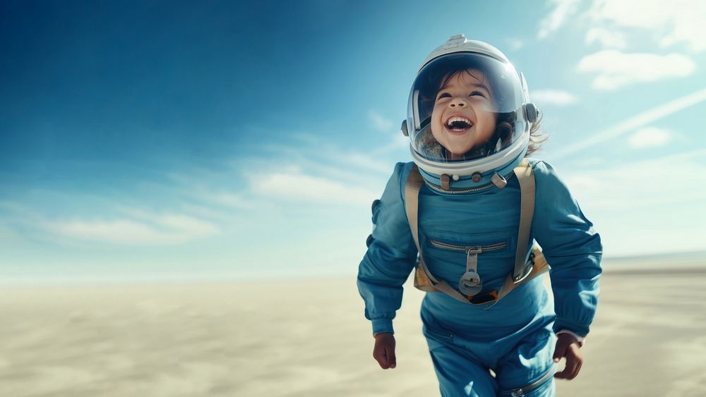 photo of smiling girl child dressed as astronaut. AI generated Image by rawpixel. 