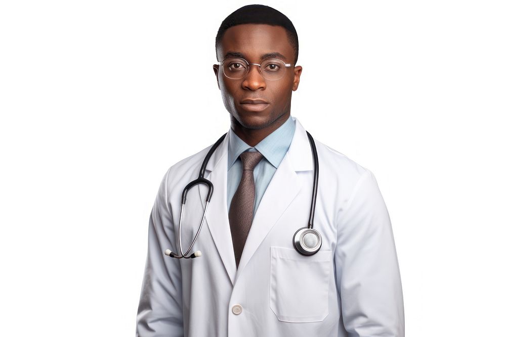 African asian doctor glasses adult white background. AI generated Image by rawpixel.
