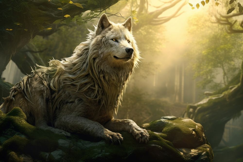 Fantasy scene wolf outdoors animal. AI generated Image by rawpixel.