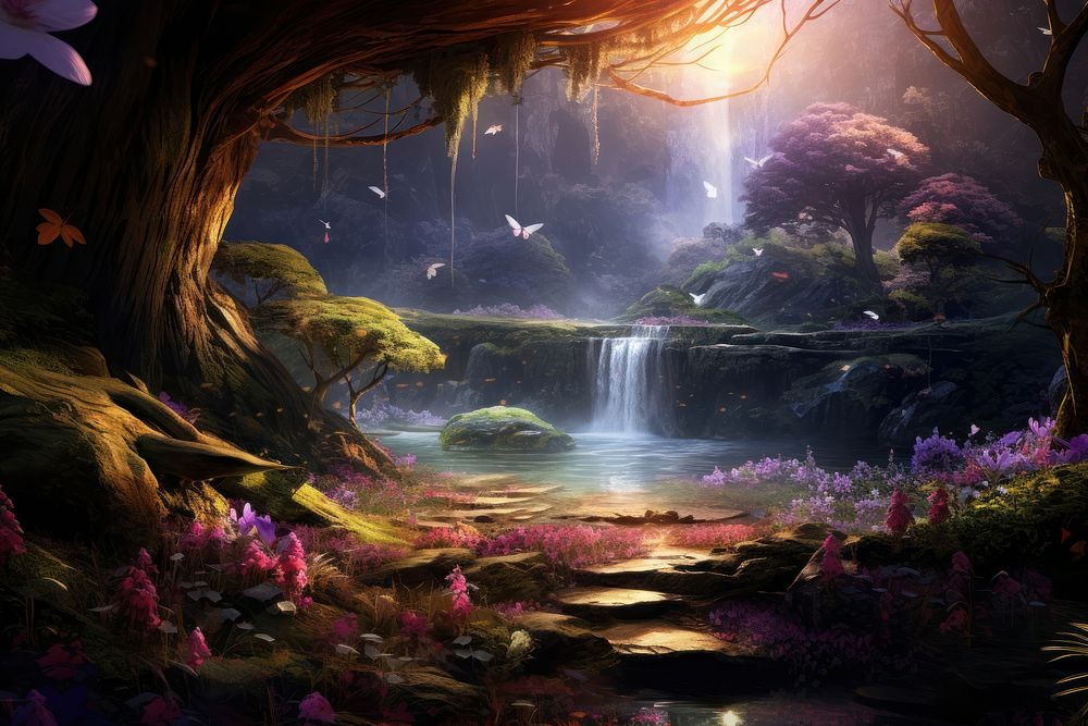 Fantasy scene landscape outdoors nature. AI generated Image by rawpixel.
