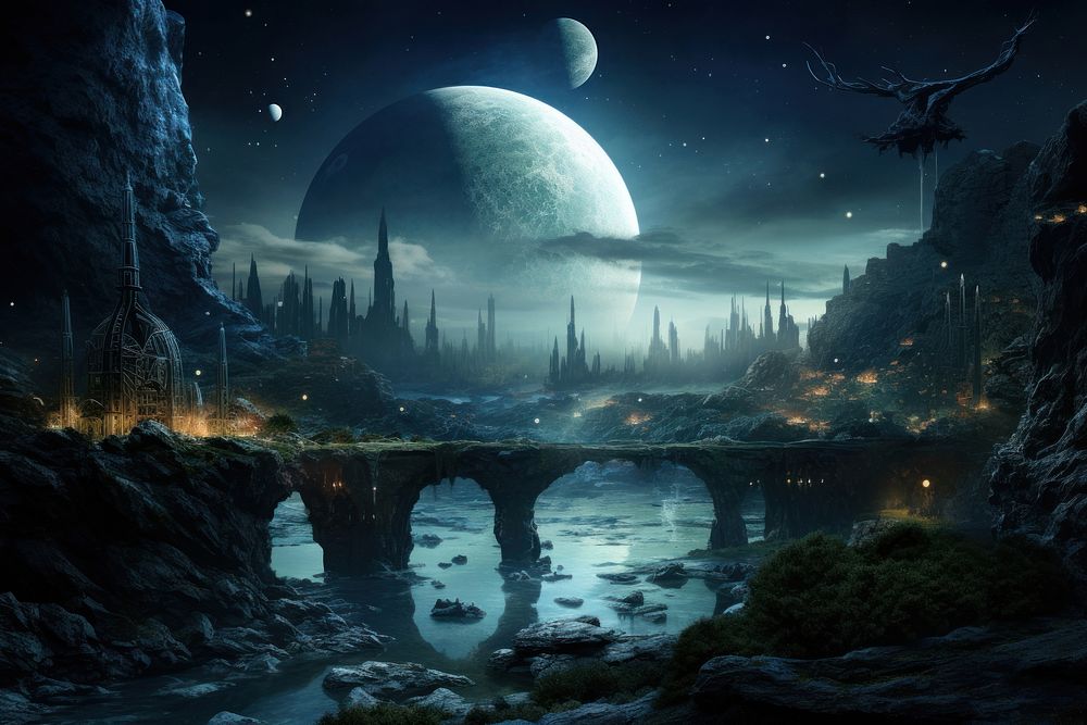 Fantasy scene landscape astronomy outdoors. AI generated Image by rawpixel.