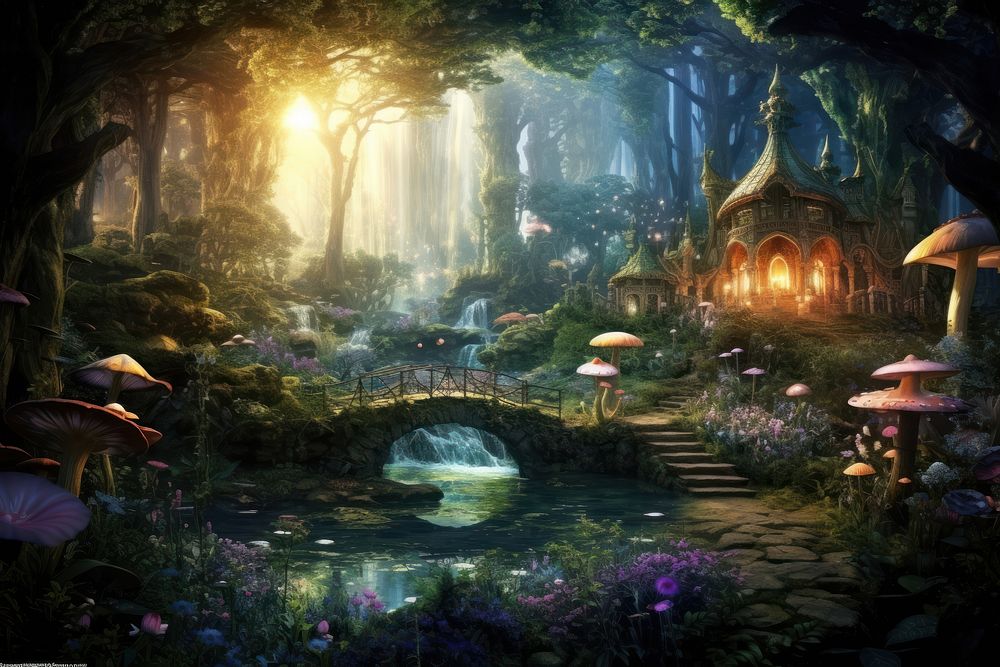 Fantasy scene land outdoors woodland. AI generated Image by rawpixel.