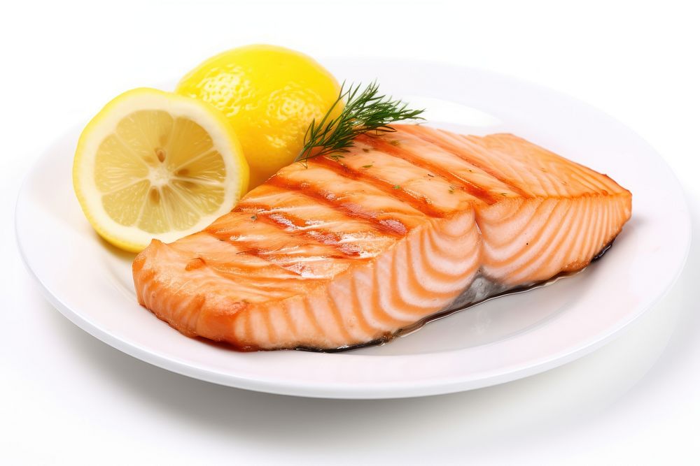 Grilled Salmon steak salmon plate seafood. AI generated Image by rawpixel.