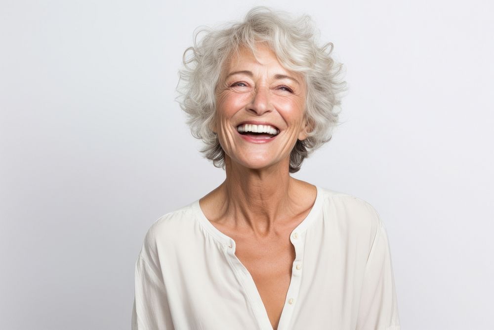 Senior woman laughing adult smile. AI generated Image by rawpixel.