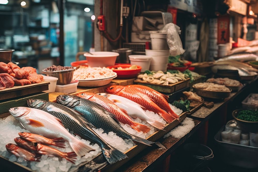 photo of Japanese fish market. AI generated Image by rawpixel. 