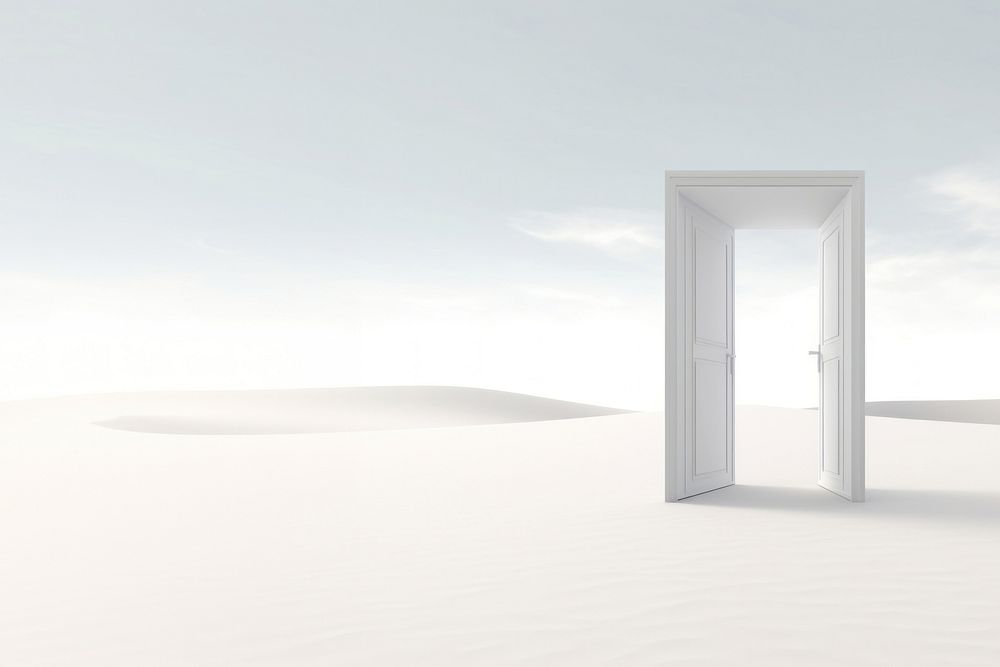 3d illustration of door leading to nowhere, isolated on white background.  