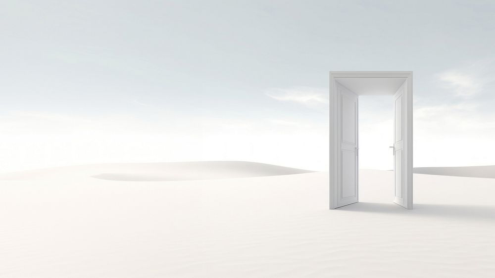 3d illustration of door leading to nowhere, isolated on white background.  