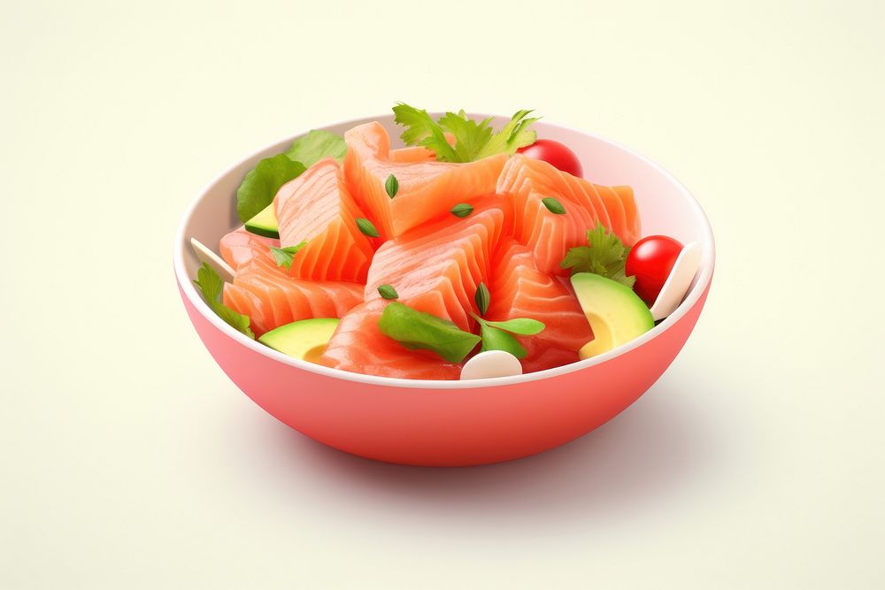 Salmon salad food bowl strawberry. 