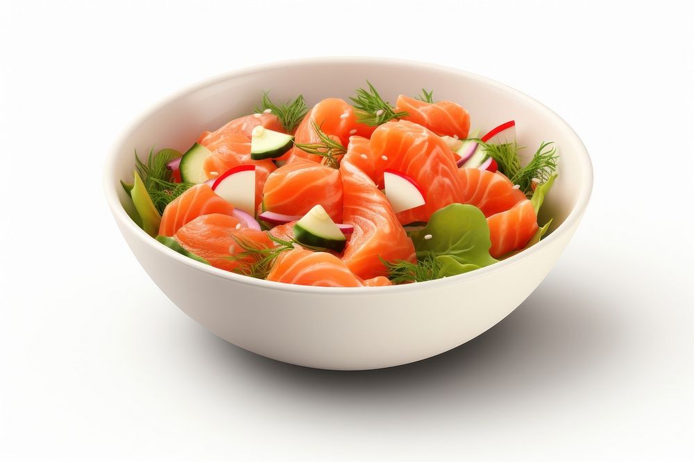 Salmon salad bowl plate food. AI generated Image by rawpixel.