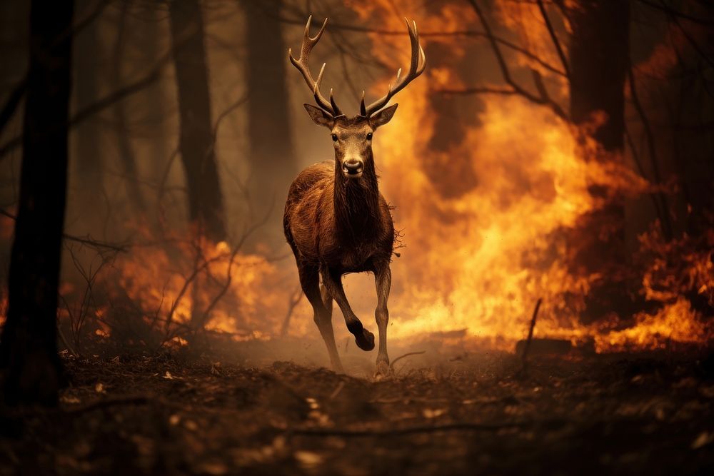 Deer fire wildlife animal. AI generated Image by rawpixel.