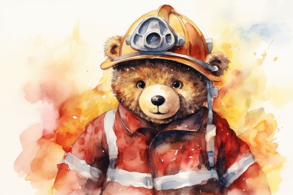 Bear firefighter portrait helmet. AI generated Image by rawpixel.