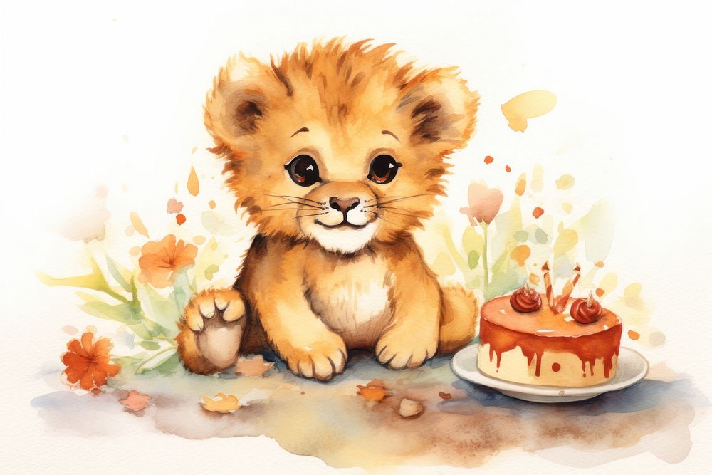 Cute lion enjoy eating dessert mammal food. 