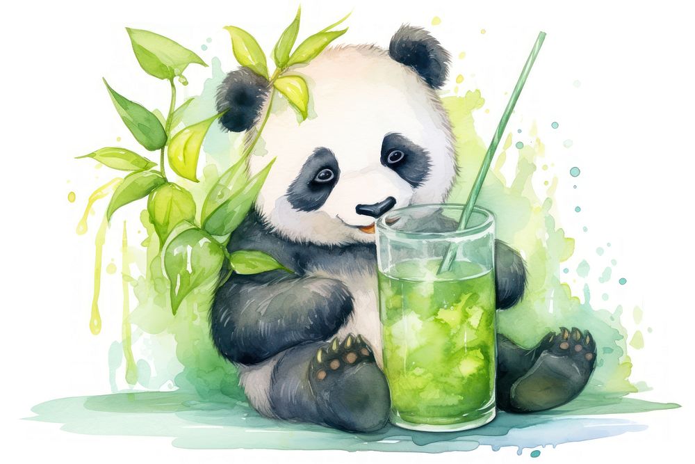 Cute panda grap drinking water mammal bear refreshment. AI generated Image by rawpixel.