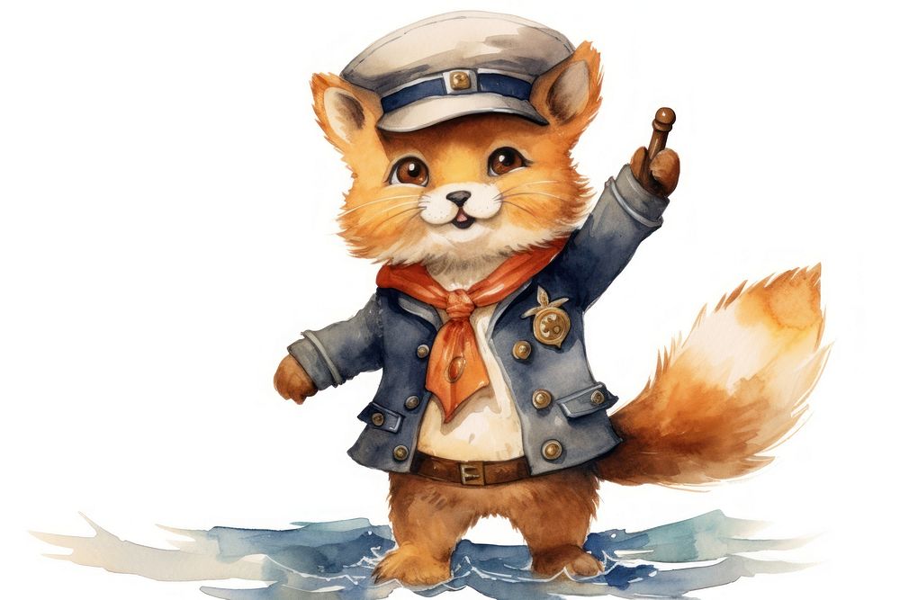 Fox Ship captain cartoon animal. 