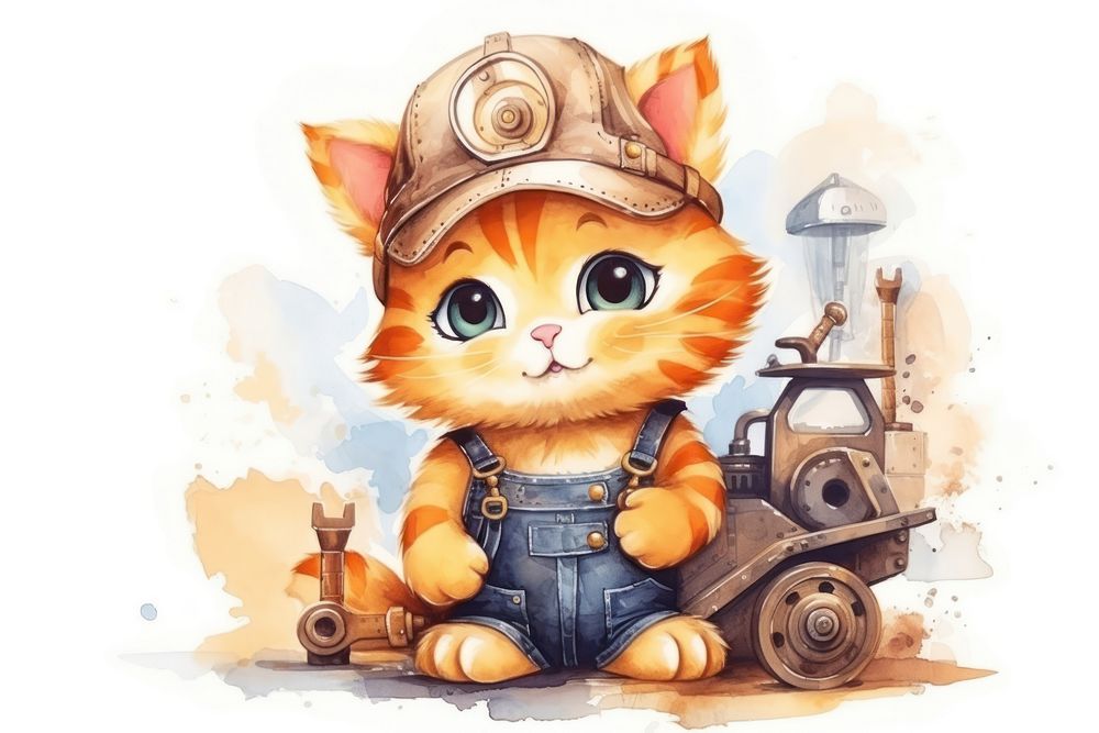 Mechanical engineering orange cat cartoon cute. 