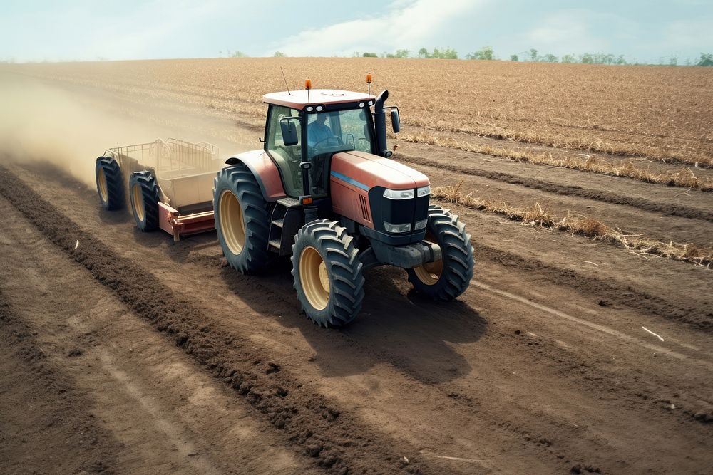 Tracker on a field, farming industry photo. AI generated image by rawpixel.