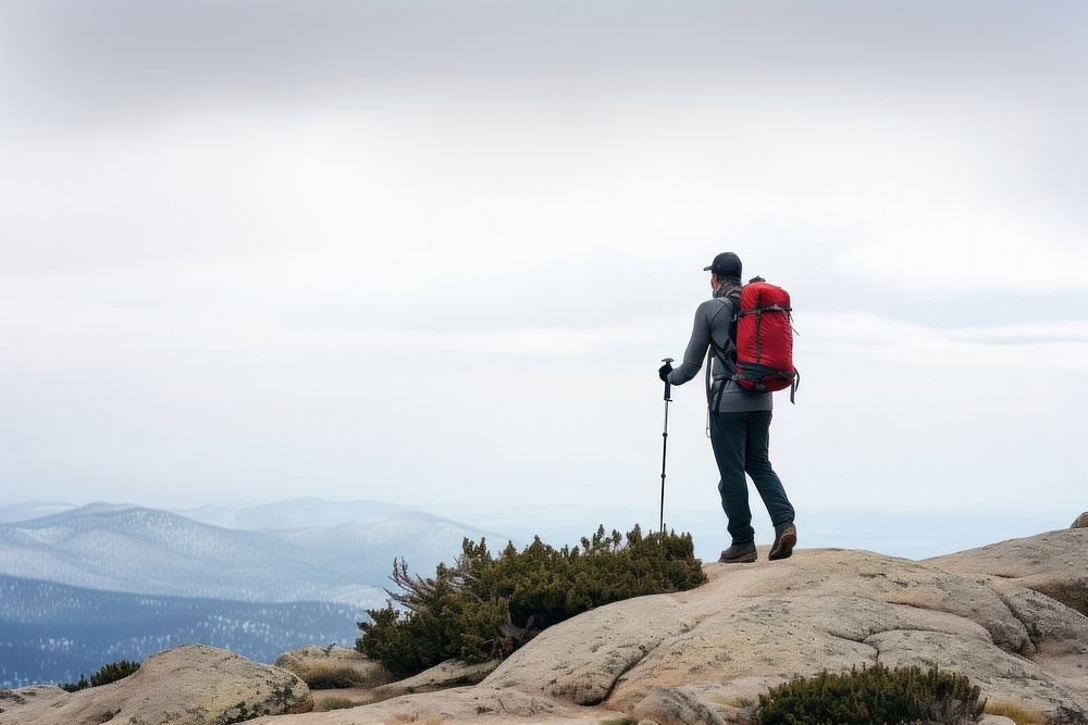 Hiking photo, clear white sky. AI generated image by rawpixel.