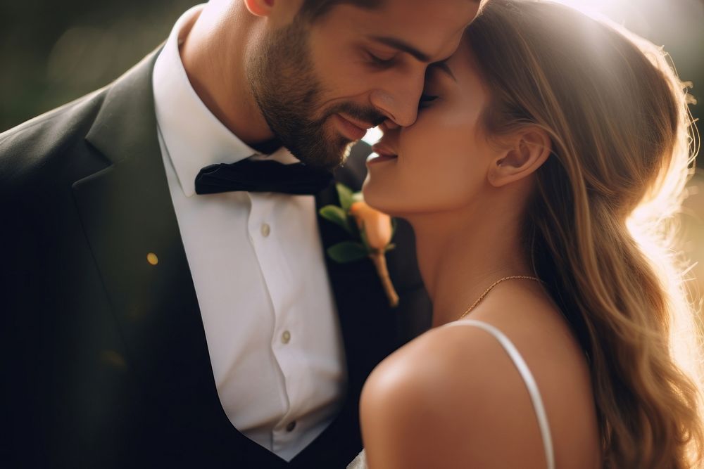 Wedding bride portrait kissing. AI generated Image by rawpixel.