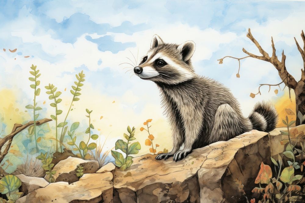 Wildlife raccoon drawing cartoon. 